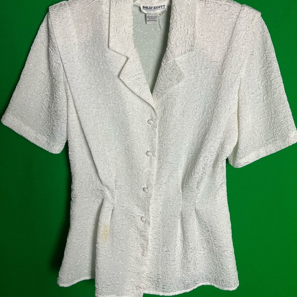VINTAGE!!! Cinched White and Lace Short Sleeve Blazer Top! ONE OF ONE! - Picture 12 of 16